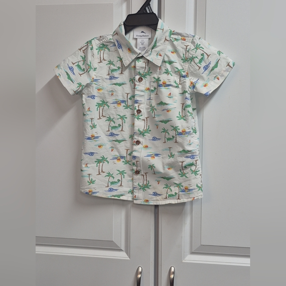 Tommy Bahama Boys Short-sleeve Button-down Shirt Tropical Palm Tree Pattern, 5T